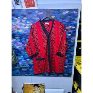 Vintage Brent Montgomery Ward Red Black Chain Print Cotton Robe Kimono Medium